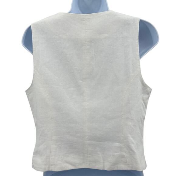 J.Crew Button Front Linen Blend Vest 6 White Sleeveless V-Neck Breathable Lined - Picture 7 of 11